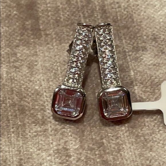 Cz Diamond Earrings Sterling Silver 925 Pave NWTS - Picture 5 of 9